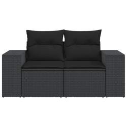 Sofa ogrodowa z poduszkami, 2-osobowa, czarna, polirattan