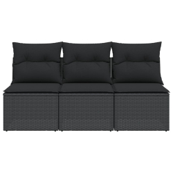 Sofa ogrodowa z poduszkami, 3-osobowa, czarna, polirattan