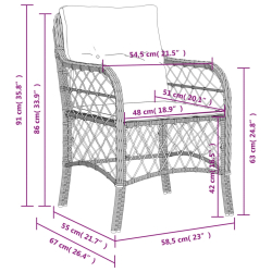 Krzesła ogrodowe z poduszkami, 2 szt., beżowe, rattan PE