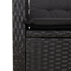 Rozkładany fotel ogrodowy z poduszkami, czarny rattan PE