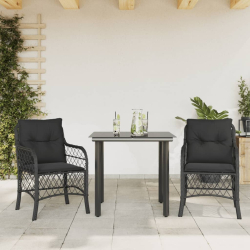 3-cz. zestaw mebli bistro z poduszkami, czarny, polirattan