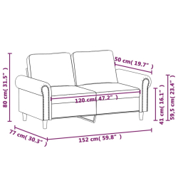 Sofa 2-osobowa, ciemnoszary, 120 cm, tapicerowana aksamitem