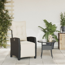 Rozkładany fotel ogrodowy z podnóżkiem, czarny polirattan