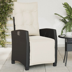 Rozkładany fotel ogrodowy z podnóżkiem, czarny polirattan