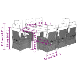 9-cz. zestaw mebli ogrodowych z poduszkami, szary, rattan PE