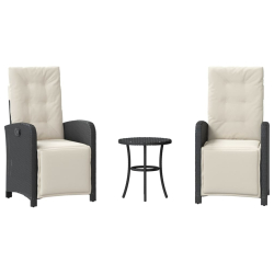 3-cz. zestaw mebli bistro z poduszkami, czarny, polirattan