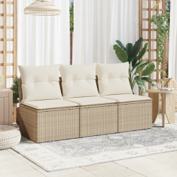 Sofa ogrodowa z poduszkami, 3-osobowa, beżowa, polirattan