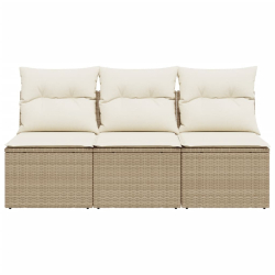 Sofa ogrodowa z poduszkami, 3-osobowa, beżowa, polirattan
