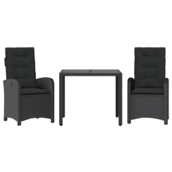 3-cz. zestaw mebli ogrodowych z poduszkami, czarny, rattan PE