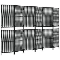 Parawan 6-panelowy, czarny, polirattan
