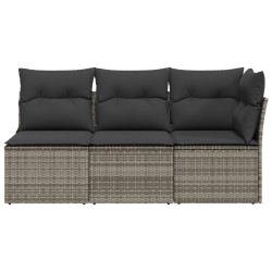 3-osobowa sofa ogrodowa z poduszkami, szara, polirattan