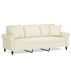 3-osobowa sofa z poduszkami, kremowa, 180 cm, aksamit