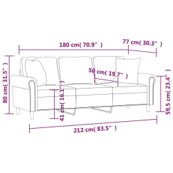 3-osobowa sofa z poduszkami, kremowa, 180 cm, aksamit