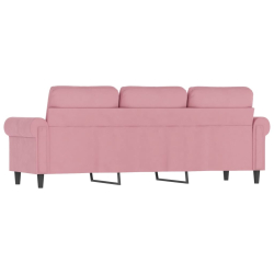 Sofa 3-osobowa, różowa, 180 cm, obita aksamitem