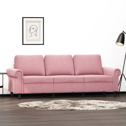 Sofa 3-osobowa, różowa, 180 cm, obita aksamitem