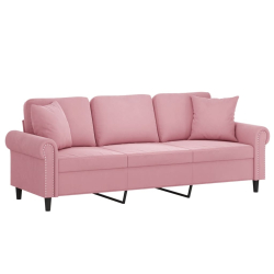 3-osobowa sofa z poduszkami, różowa, 180 cm, aksamit