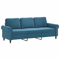 3-osobowa sofa z poduszkami, niebieska, 180 cm, aksamit