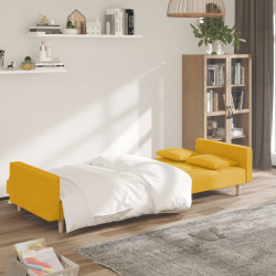 2-osobowa kanapa, 2 poduszki, żółta, tapicerowana tkaniną