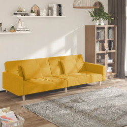 2-osobowa kanapa, 2 poduszki, żółta, tapicerowana tkaniną
