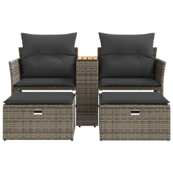 2-osobowa sofa ogrodowa z podnóżkami, szara, polirattan