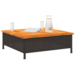 Stolik ogrodowy, czarny, 70x70x25 cm, rattan i drewno akacjowe