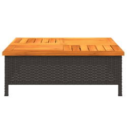 Stolik ogrodowy, czarny, 70x70x25 cm, rattan i drewno akacjowe