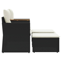 2-osobowa sofa ogrodowa z podnóżkami, czarna, polirattan