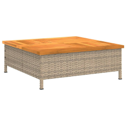 Stolik ogrodowy, beżowy, 70x70x25 cm, rattan i drewno akacjowe