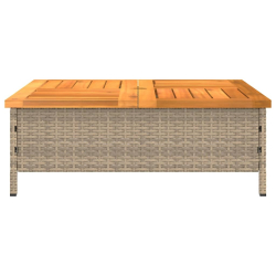 Stolik ogrodowy, beżowy, 70x70x25 cm, rattan i drewno akacjowe