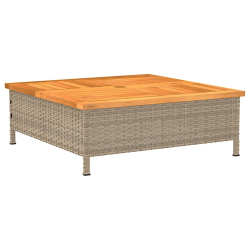 Stolik ogrodowy, beżowy, 70x70x25 cm, rattan i drewno akacjowe
