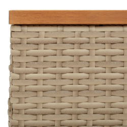 Stolik ogrodowy, beżowy, 70x70x25 cm, rattan i drewno akacjowe