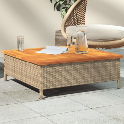 Stolik ogrodowy, beżowy, 70x70x25 cm, rattan i drewno akacjowe