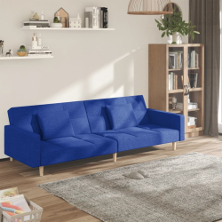 2-osobowa kanapa, 2 poduszki, niebieska, tapicerowana tkaniną