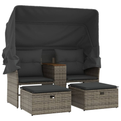 2-os. sofa ogrodowa z daszkiem i podnóżkami, szara, rattan PE