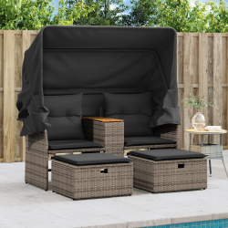2-os. sofa ogrodowa z daszkiem i podnóżkami, szara, rattan PE