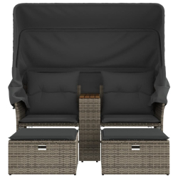 2-os. sofa ogrodowa z daszkiem i podnóżkami, szara, rattan PE