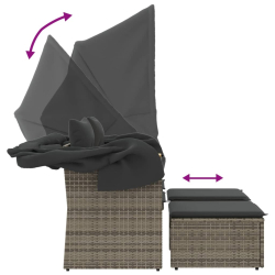 2-os. sofa ogrodowa z daszkiem i podnóżkami, szara, rattan PE