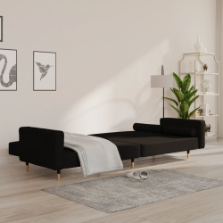 2-osobowa kanapa, 2 poduszki, czarna, aksamitna
