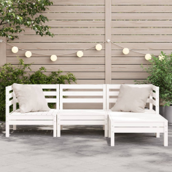 Ogrodowa sofa 3-osobowa z podnóżkiem, biała, drewno sosnowe