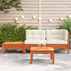 Sofa ogrodowa z poduszkami i podnóżkiem, lite drewno sosnowe