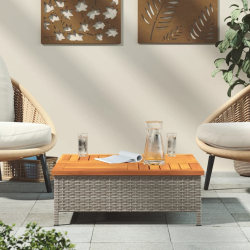 Stolik ogrodowy, szary, 70x70x25 cm, rattan i drewno akacjowe