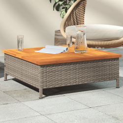 Stolik ogrodowy, szary, 70x70x25 cm, rattan i drewno akacjowe
