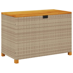 Skrzynia ogrodowa, beżowa, 110x55x63 cm, polirattan i akacja