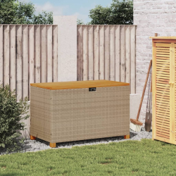 Skrzynia ogrodowa, beżowa, 110x55x63 cm, polirattan i akacja