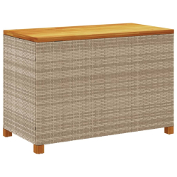 Skrzynia ogrodowa, beżowa, 110x55x63 cm, polirattan i akacja