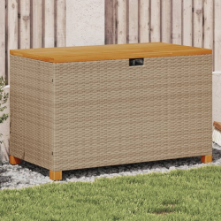 Skrzynia ogrodowa, beżowa, 110x55x63 cm, polirattan i akacja