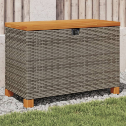 Skrzynia ogrodowa, szara, 80x40x48 cm, polirattan i akacja