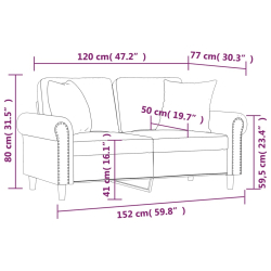 2-osobowa sofa z poduszkami, niebieska, 120 cm, aksamit