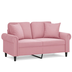 2-osobowa sofa z poduszkami, różowa, 120 cm, aksamit