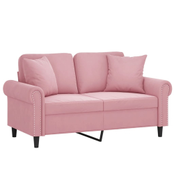 2-osobowa sofa z poduszkami, różowa, 120 cm, aksamit